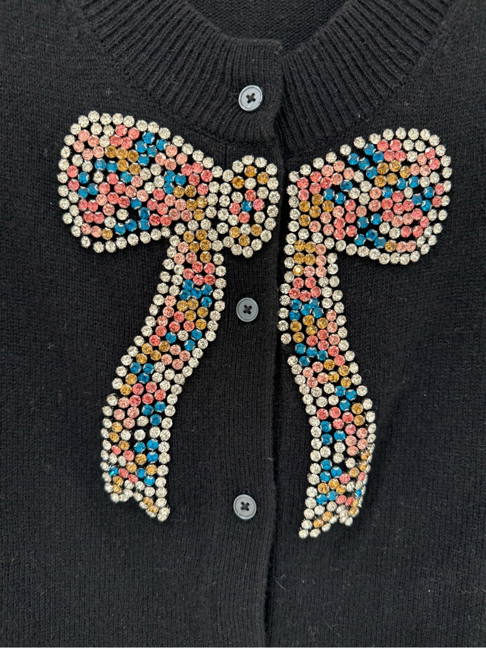 Boden Black Cardigan with Rhinestoned Multicolor Bow - Picture 5 of 7